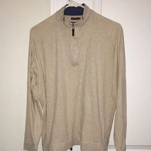 J.McLaughlin Beige Cotton Lycra T neck 1/4 zipper golf long sleeve LS shirt-M